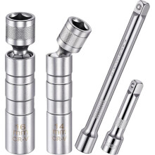 Magnetic Swivel Spark Plugs Socket Set with 3/8" Drive 14mm and 16mm Magnetic Swivel Sockets with 3" and 6" Extensions