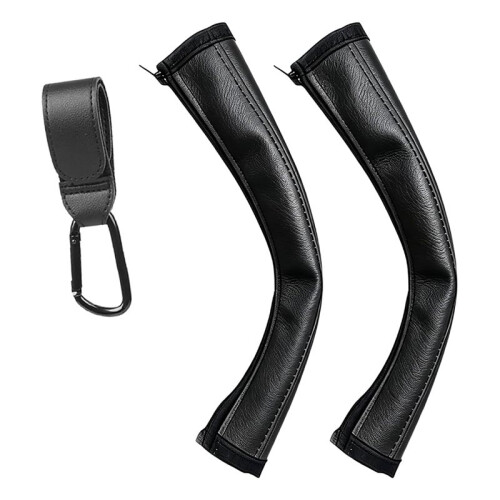 Stroller Accessories, PU Leather Bumper Bar Cover Universal Protective Cover, Armrest Handle Covers with Hooks