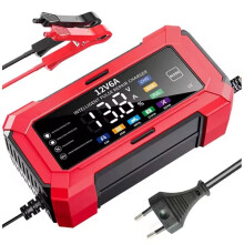 Color Screen 12V 6A Car and Motorcycle Battery Charger with Automatic Stop Feature EU Plug