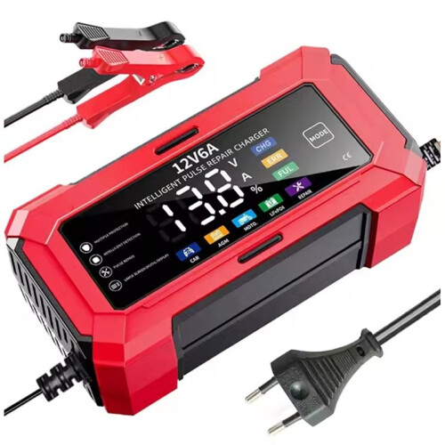 Color Screen 12V 6A Car and Motorcycle Battery Charger with Automatic Stop Feature EU Plug