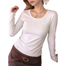 Damen Scoop Neck Slim Fit Langarm Basic Thermounterhemd Hellgrau XXXL