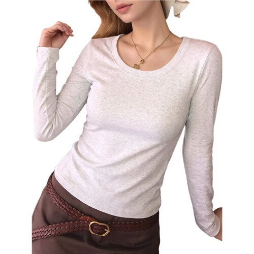 Damen Scoop Neck Slim Fit Langarm Basic Thermounterhemd Helles Blumen-Grau XL 1