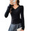 Womens V Neck Wrap Ruched Side Button Long Sleeve Top Black L 1