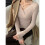 Womens V Neck Wrap Ruched Side Button Long Sleeve Top Oat M 1