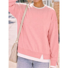 Sweat-Shirt Décontracté à Col Rond pour Femmes, Faux Deux Pièces, à Manches Longues, Coupe Ample et Color-Block Rose M