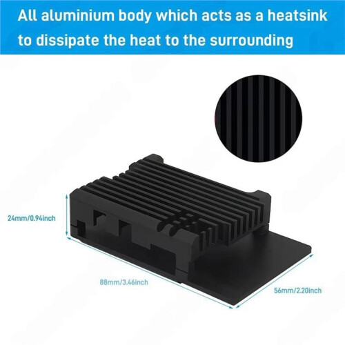 For Raspberry Pi 5 Aluminum Case Passive Cooling Heatsink Shell with Thermal Tapes GPIO Header Access