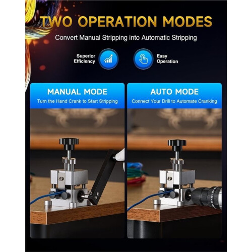 Wire Stripper Machine 0.06"-1" Drill Compatible for Recycling Wire Stripper for Drill, 0.5-1.0m, 2 Feed Hole Plates