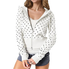 Women'S Cute Polka Dot Hoodie Y2k Zip  Hoodies Jackets Cropped Sweatshirt Hooded Fall Tops White XL
