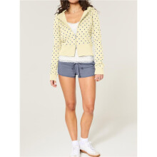Women'S Cute Polka Dot Hoodie Y2k Zip Hoodies Jackets Cropped Sweatshirt Hooded Fall Tops Light Yellow XL