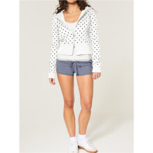 Women'S Cute Polka Dot Hoodie Y2k Zip Hoodies Jackets Cropped Sweatshirt Hooded Fall Tops White M