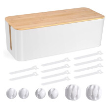 Wooden Style Cable Management Box, Large Cord Organizer Box for Power Strips, Desk Computer Wire Cord Hider
