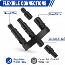 3-Way Pond Pump Water Splitter with Individual Control Valves 1/2" 3/4"Stepped Barb Connector for Fountain Water Feature