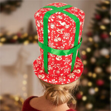 Décoration de Sapin de Noël Chapeau Haut-de-Forme Snow , Costume avec Ruban à Carreaux, Décoration de Noël