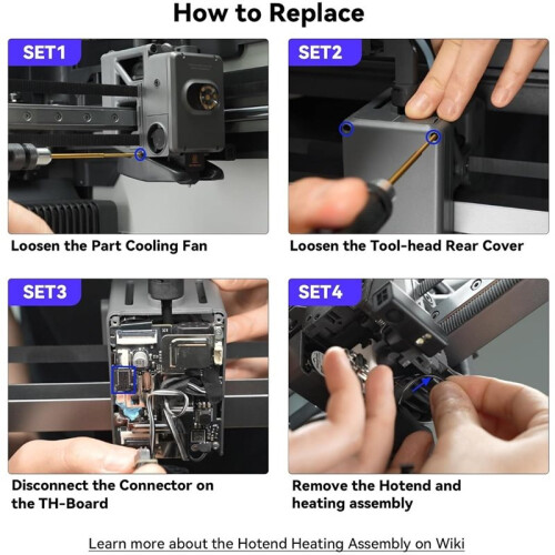 Conjunto de Aquecimento Hotend H2S para  H2S, Componente de Aquecimento de Troca Rápida com Cartucho Aquecedor e Termistor 2