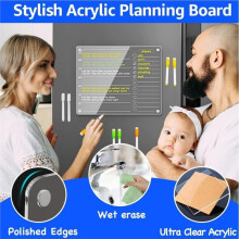Acryl-Magnettafel für Den Kühlschrank - 12" X 9,5" Magnetische To-Do-Liste mit Klarem Acryl-Panel + Schwarzer Rückseite