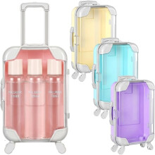 4 Pack Suitcase Party Favor Boxes, Plastic Candy Storage Case with Wheels & Handle, Clear Lid for Jewelry,Cosmetics