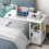 Living And Home Height Adjustable Mobile Overbed Table Foldable Side Desk w/ Wheels & Shelves, White, 95 x 40cm 1