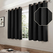 (Black, 46" x 54") Blackout Eyelet Curtains Pair Luxury Insulated Heavy Thermal Ring Top Ready Made Window Curtain Panel Free Tieback