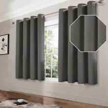 (Dark Grey, 46" x 54") Blackout Eyelet Curtains Pair Luxury Insulated Heavy Thermal Ring Top Ready Made Window Curtain Panel Free Tieback