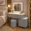 MN Furniture LED Dressing Table 5 Drawers Touch Mirror Stool Grey 2