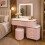 MN Furniture LED Dressing Table 5 Drawers Touch Mirror Stool Pink 1