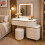 MN Furniture LED Dressing Table 5 Drawers Touch Mirror Stool Beige 2