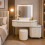MN Furniture LED Dressing Table 5 Drawers Touch Mirror Stool Beige 1
