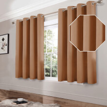 (Beige, 66" x 54") Blackout Eyelet Curtains Pair Luxury Insulated Heavy Thermal Ring Top Ready Made Window Curtain Panel Free Tieback