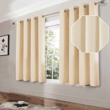 (Cream, 66" x 54") Blackout Eyelet Curtains Pair Luxury Insulated Heavy Thermal Ring Top Ready Made Window Curtain Panel Free Tieback