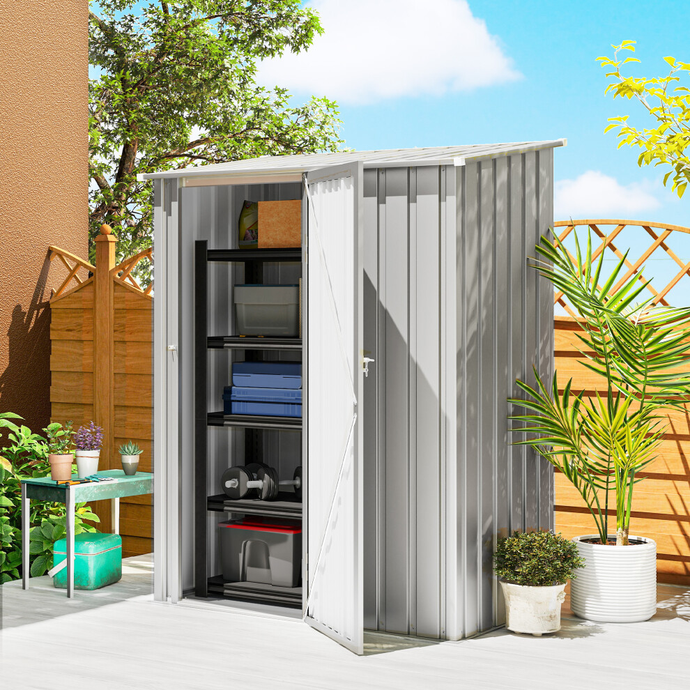 Outsunny Outdoor Storage Shed Steel Garden Shed W/ Lockable Door Grey