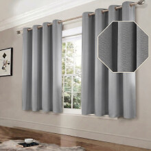 (Light Grey, 66" x 54") Blackout Eyelet Curtains Pair Luxury Insulated Heavy Thermal Ring Top Ready Made Window Curtain Panel Free Tieback