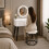 MN Furniture LED Touch Mirror Dressing Table Marble Stool White 2