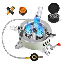 11000W Windproof Camping Gas Stove, Foldable Gas Burner with Piezo Ignition, Aluminium Alloy Outdoor Cooking Stove for Hiking BBQ