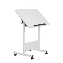 60x40cm White Tiltable Mobile Overbed Laptop Table, 65-87cm Adjustable Height
