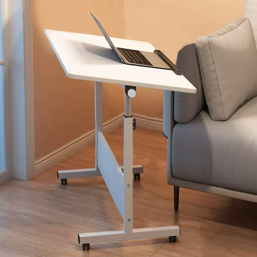 Living And Home 60x40cm White Tiltable Mobile Overbed Laptop Table, 65-87cm Adjustable Height 1