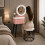 MN Furniture LED Touch Mirror Dressing Table Marble Stool Pink 2