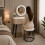 MN Furniture LED Touch Mirror Dressing Table Marble Stool Beige 2