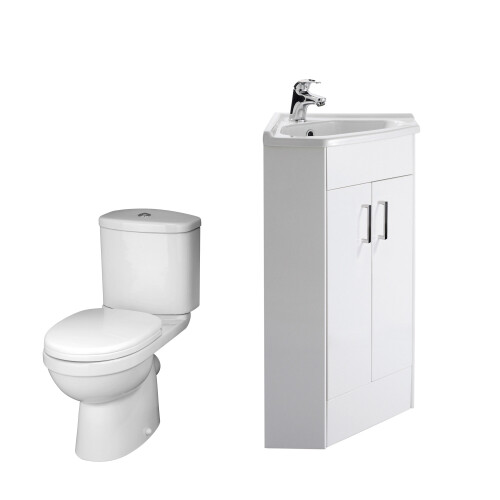 Balterley Bathroom Floor Standing Corner Vanity Unit and Toilet Set - White