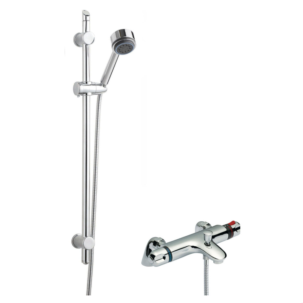 Thermostatic Bath Shower Mixer Tap & Round Multi Function Handset Slide Rail Kit Bundle - Chrome - Balterley 5056462693330