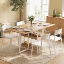 (Yellow) HOMCOM Folding Dining Table, Drop Leaf Table w/ Open Compartments