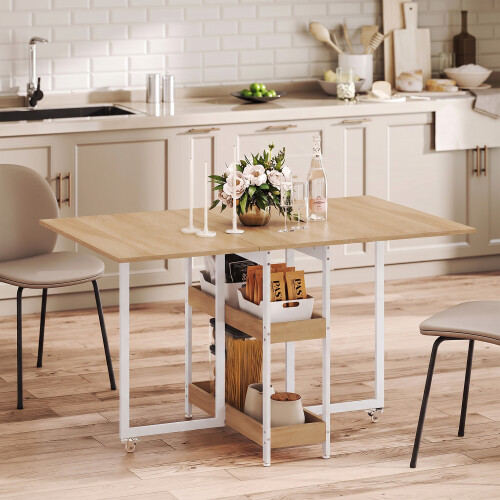 Homcom (Yellow) HOMCOM Folding Dining Table, Drop Leaf Table w/ Open Compartments 1