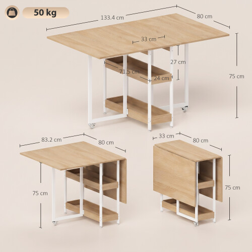 Homcom (Yellow) HOMCOM Folding Dining Table, Drop Leaf Table w/ Open Compartments 2