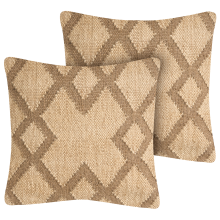 Set of 2 Decorative Cushions GOPI 45 x 45 cm Jute Beige Geometric Pattern