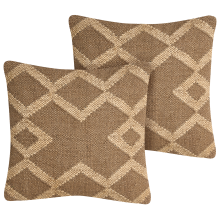 Set of 2 Decorative Cushions GOPI 45 x 45 cm Jute Light Brown Geometric Pattern