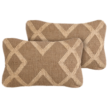 Set of 2 Decorative Cushions GOPI 30 x 50 cm Jute Light Brown Geometric Pattern