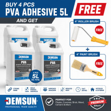 4 x5L DEMSUN PVA Adhesive Primer Sealer Bonding Agent +FREE Roller & Paint Brush