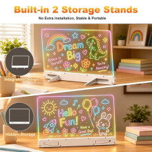 LED-Zeichentafel für Kinder, Wiederaufladbare Leuchttafel mit Neonbeleuchtung, Timer und Integriertem Ständer, Digitalanzeige und Batterie