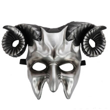 Devil Goat Horned Mask - Adult Half Face Masquerade Mask for Halloween Cosplay, Silver