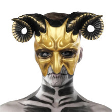 Devil Goat Horned Mask - Adult Half Face Masquerade Mask for Halloween Cosplay, Silver