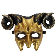 Devil Goat Horned Mask - Adult Half Face Masquerade Mask for Halloween Cosplay, Gold